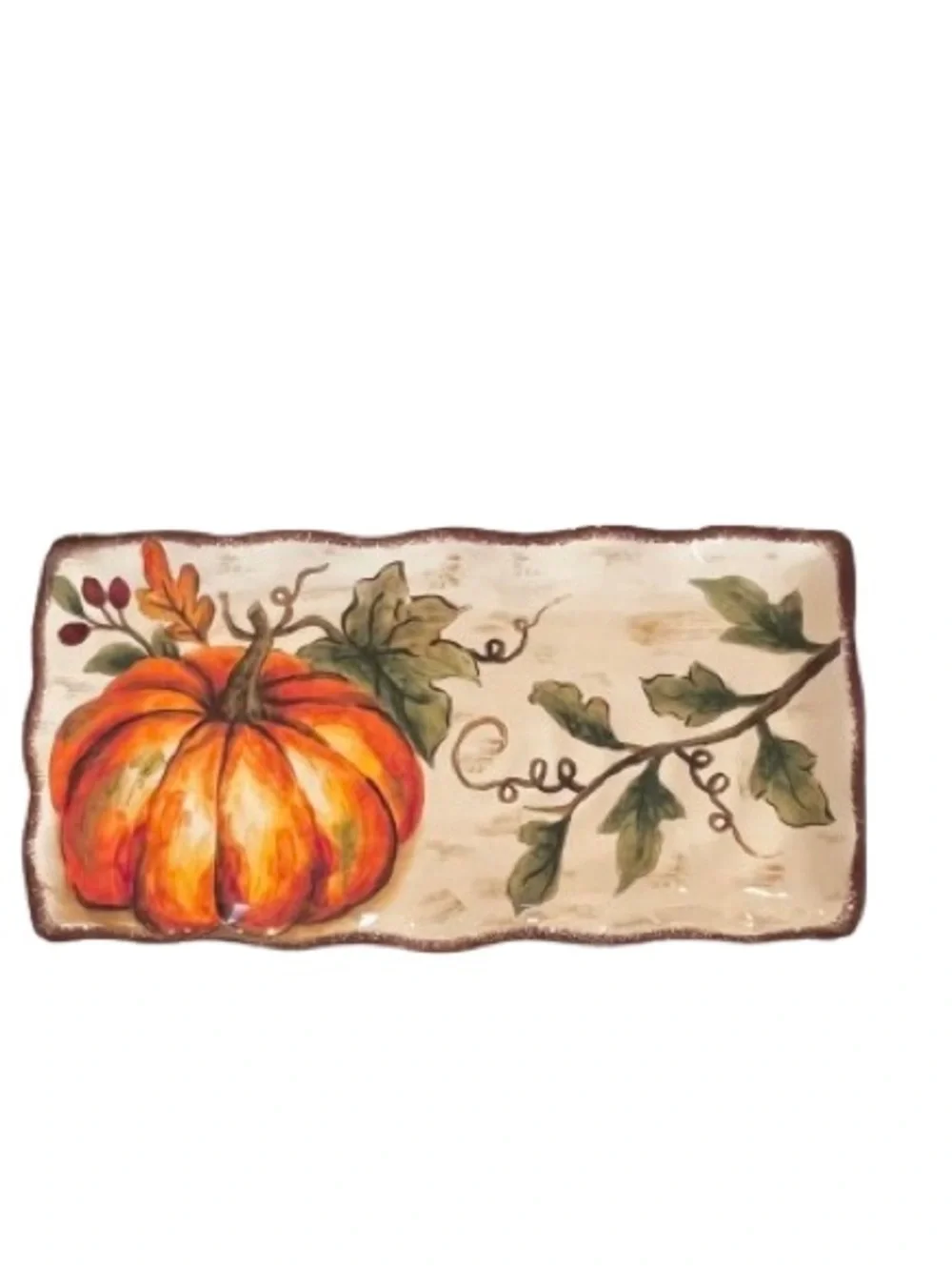 🆕- Maxcera- Fall Pumpkin Ceramic Scalloped Edge Serving Platter